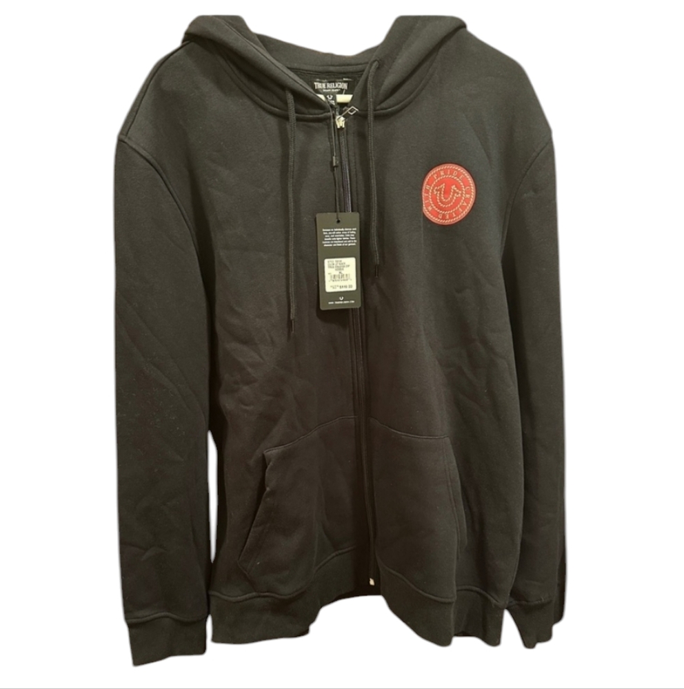 True Religion NWT Men’s College zip black hoodie.  Size XL - Picture 2 of 5